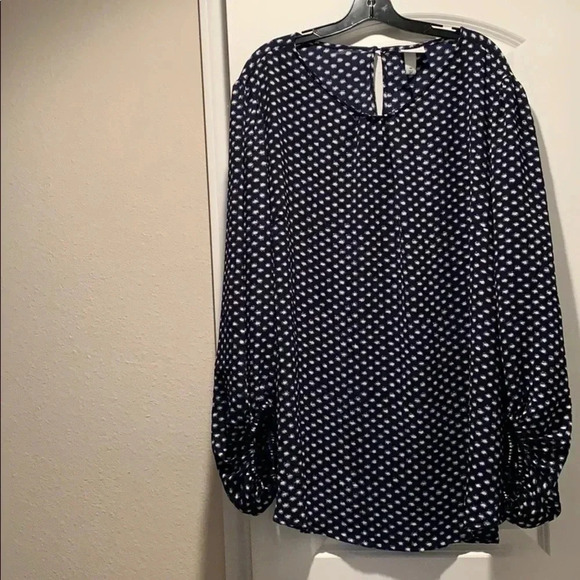 Ava & Viv Top Navy Polka Dot Balloon Sleeve Size 4X New - Picture 2 of 12
